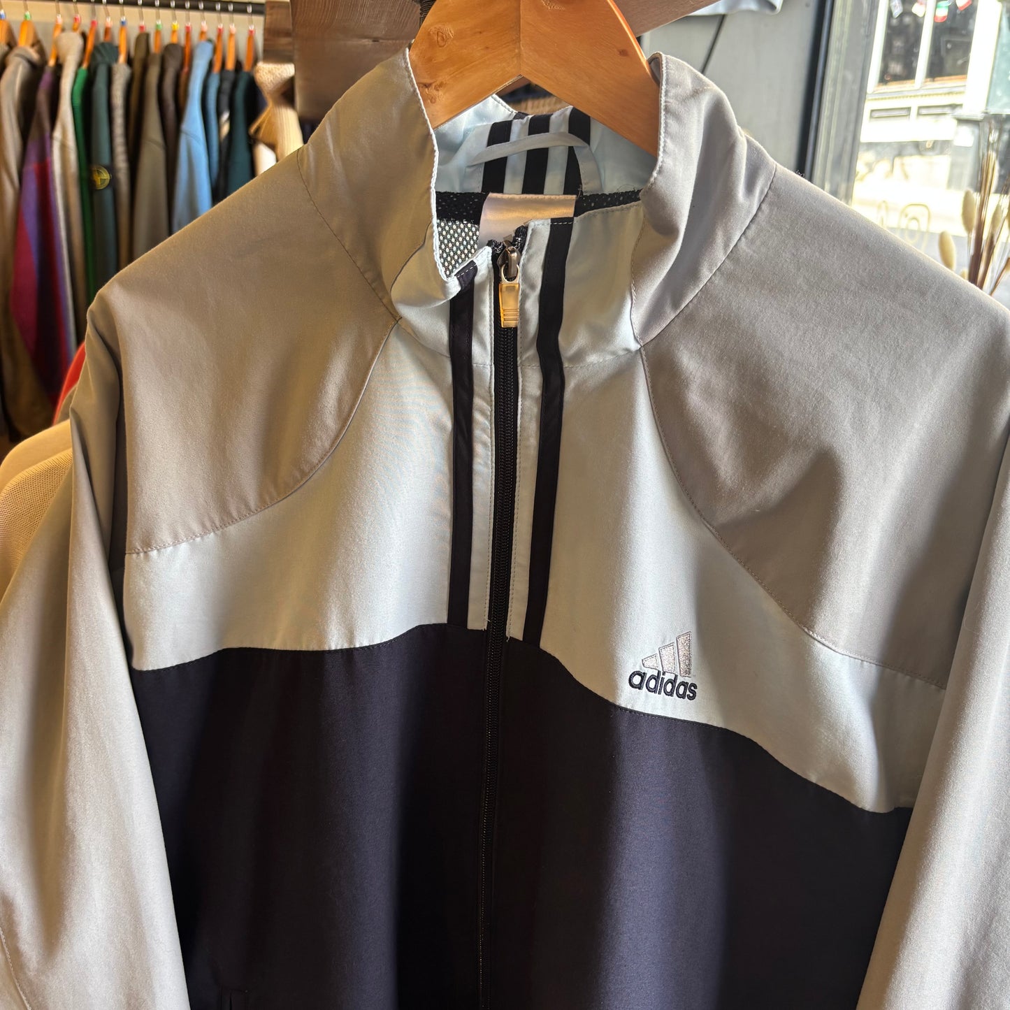 Adidas Windbreaker Zip Up Track Jacket Grey/ Blue (XL)