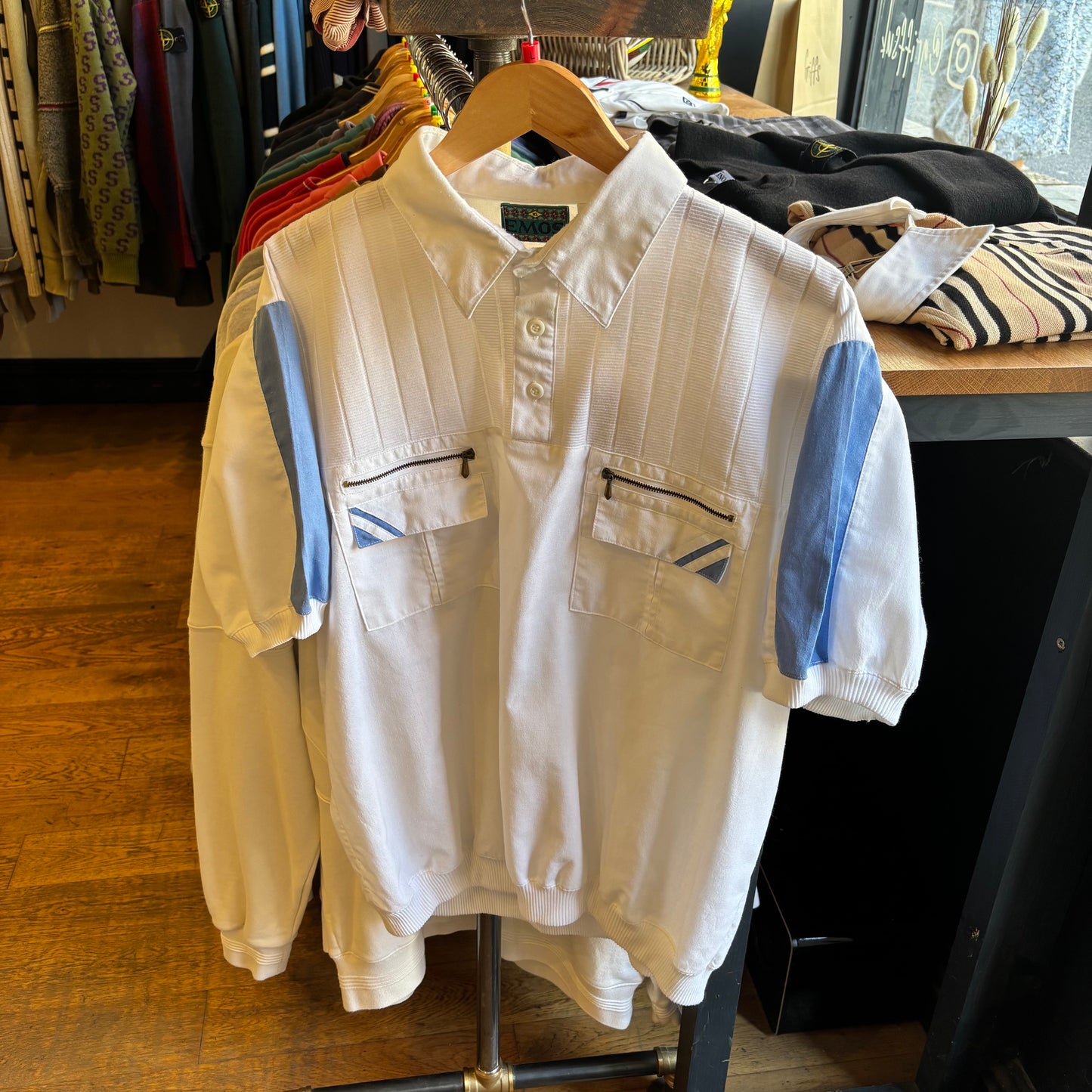 EMOS 90s Oversized Button Polo Shirt White (Large)