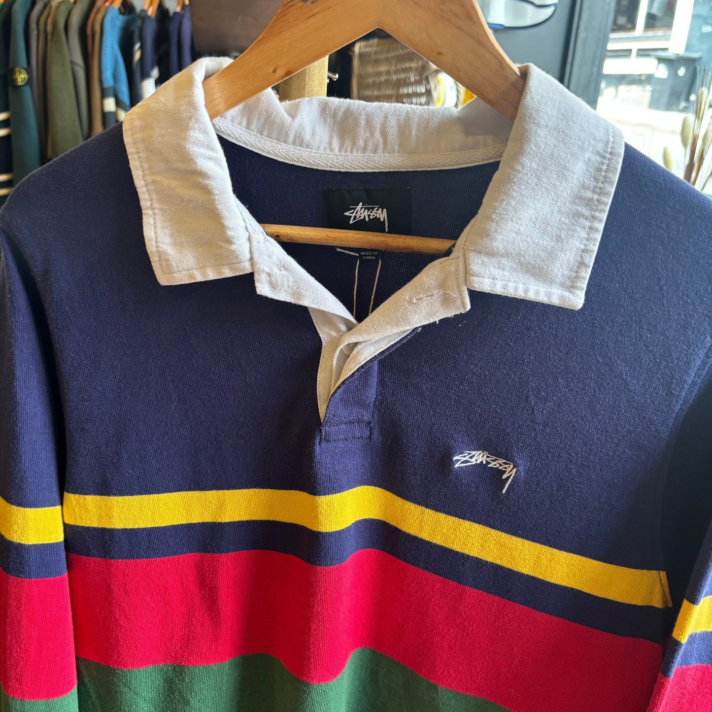 Stussy Lucas Stripe Rugby Polo Shirt Navy (Small)