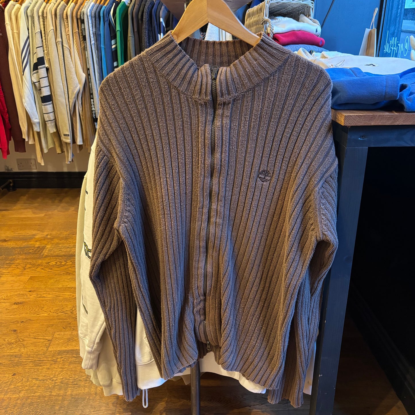 Timberland Ribbed Zip Up Knit Brown (Large)