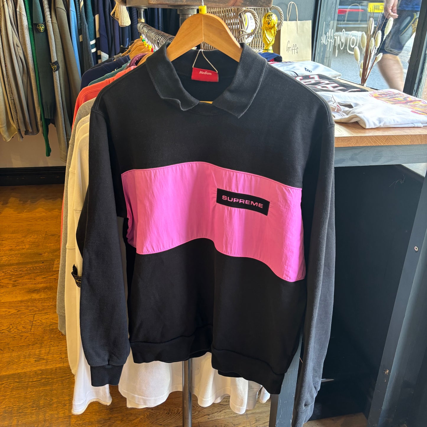 Supreme FW17 Polo Crew Sweatshirt Black/ Pink (Medium)