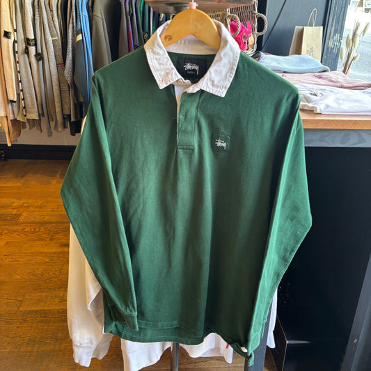 Stussy Longsleeve Rugby Polo Shirt Green (Small)