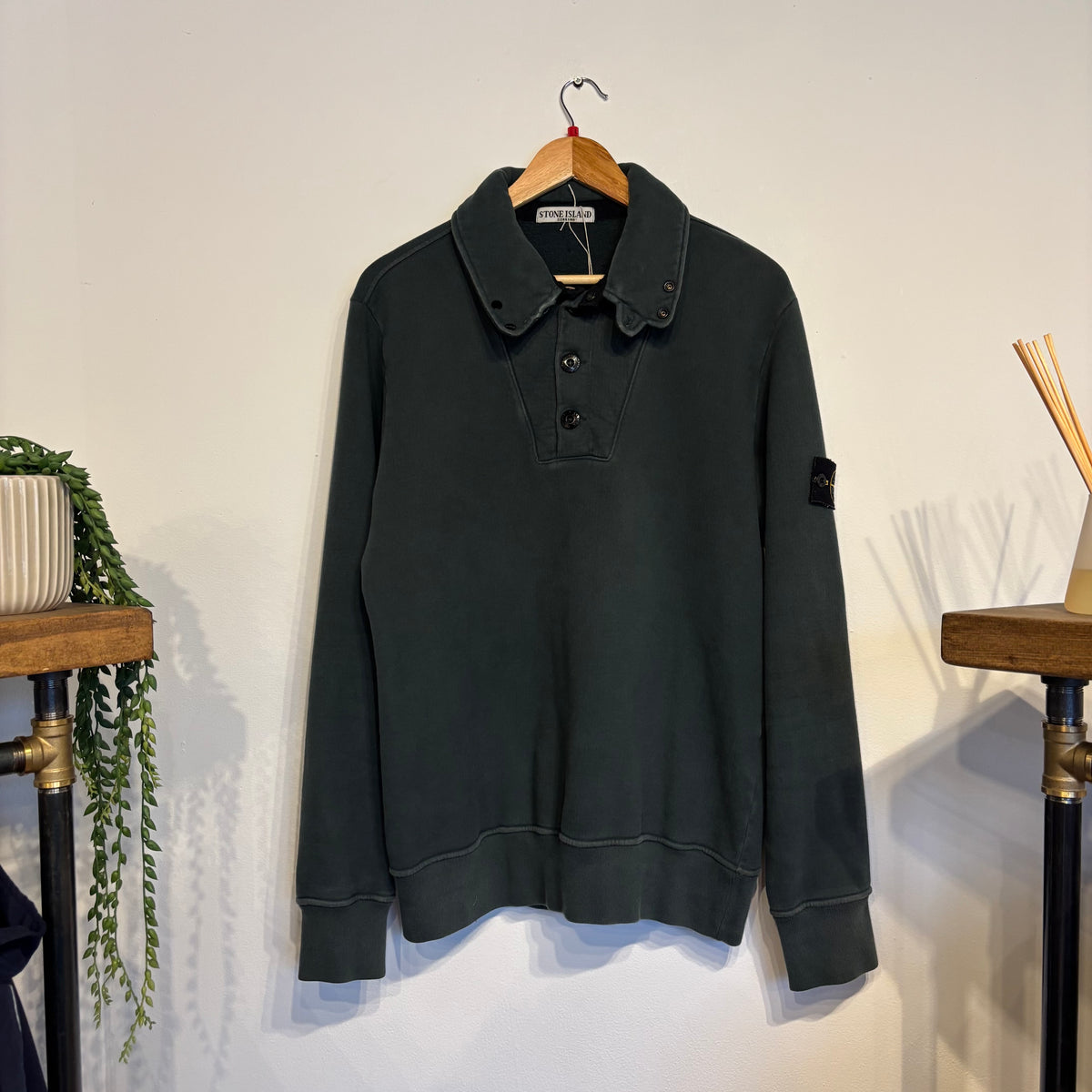 Stone Island A/W 2011 Button Collar Sweatshirt Green (Large)