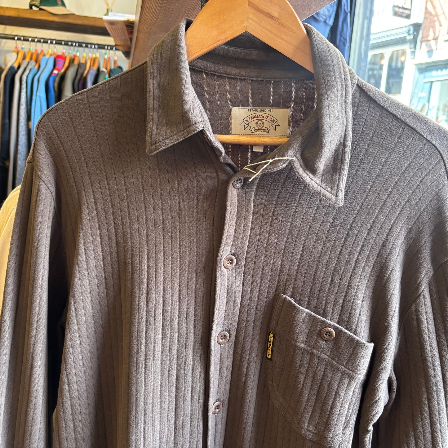 Armani Jeans Ribbed Longleeve Button Shirt Brown (Medium)