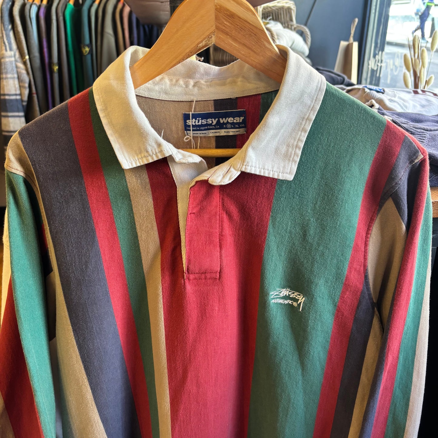 Stussy Authentic Stripe Rugby Polo Shirt (Medium)