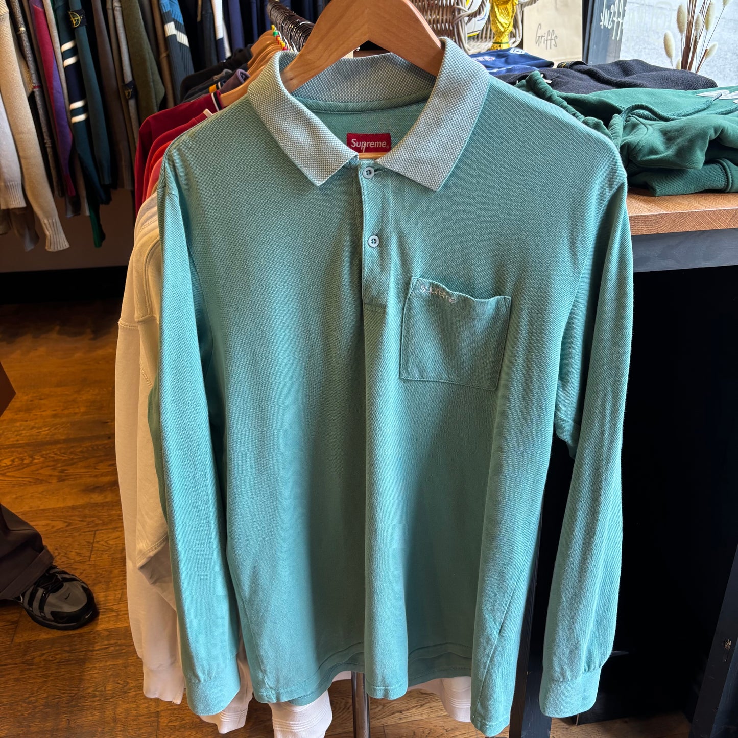 Supreme FW15 Checker Rib Polo Longsleeve Green (Medium)