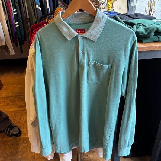 Supreme FW15 Checker Rib Polo Longsleeve Green (Medium)