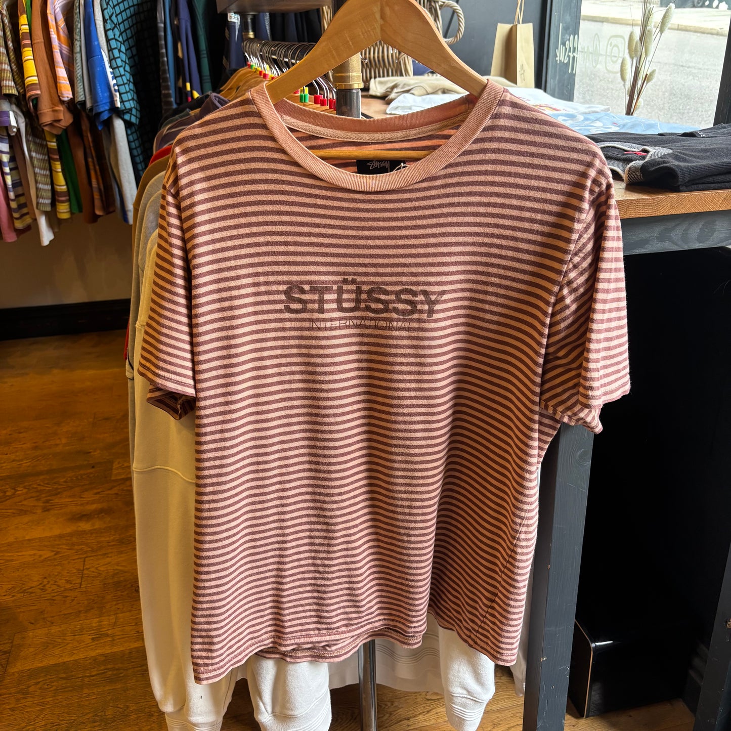 Stussy International Stripe Crew T-Shirt Brown (Medium)