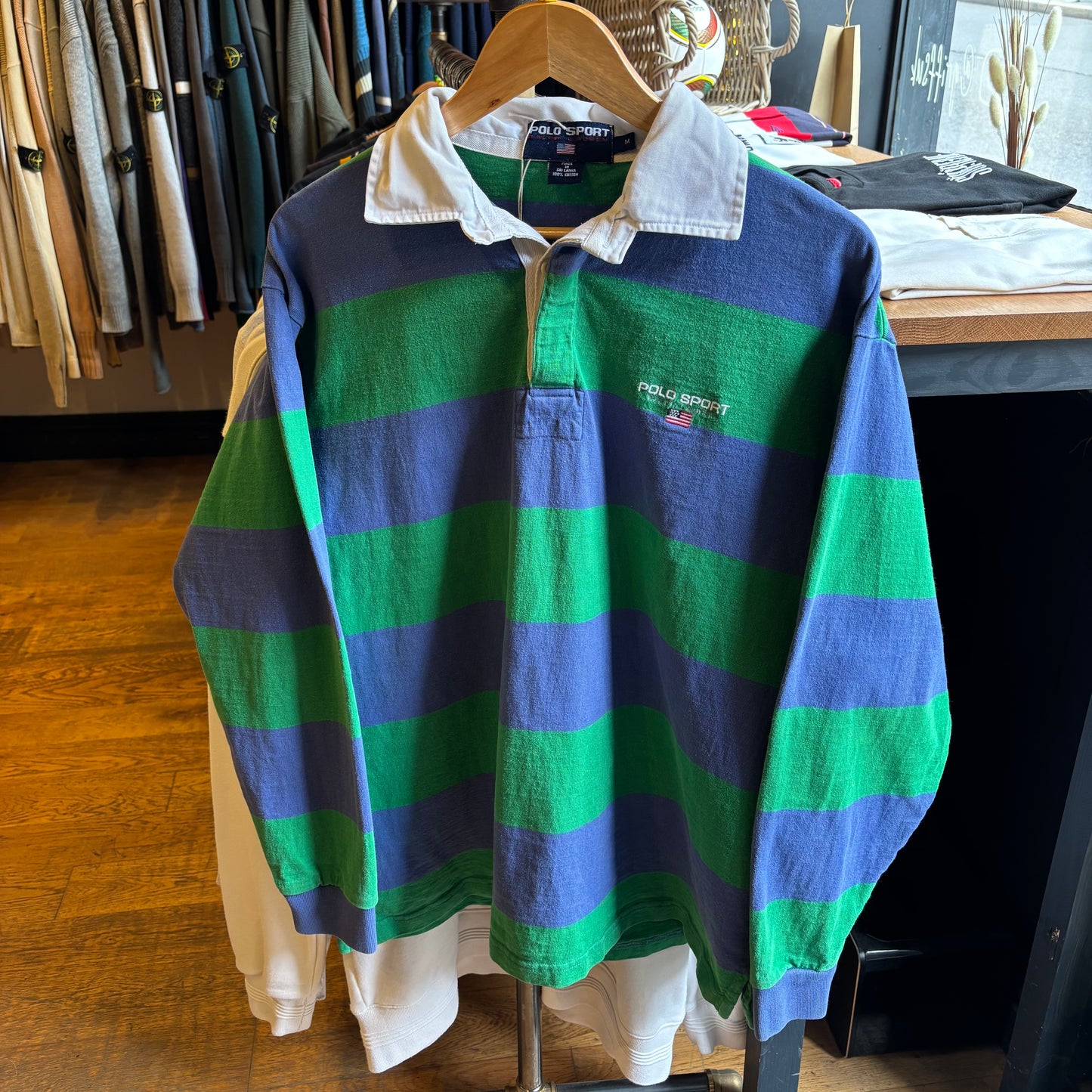 Polo Sport Ralph Lauren Stripe Longsleeve Polo Shirt Green/ Blue (Medium)