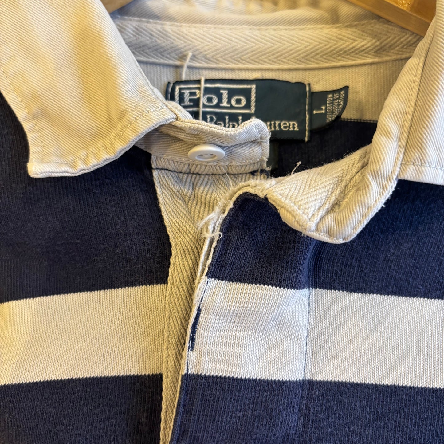 Ralph Lauren Longsleeve Rugby Polo Shirt Navy/ White (Large)
