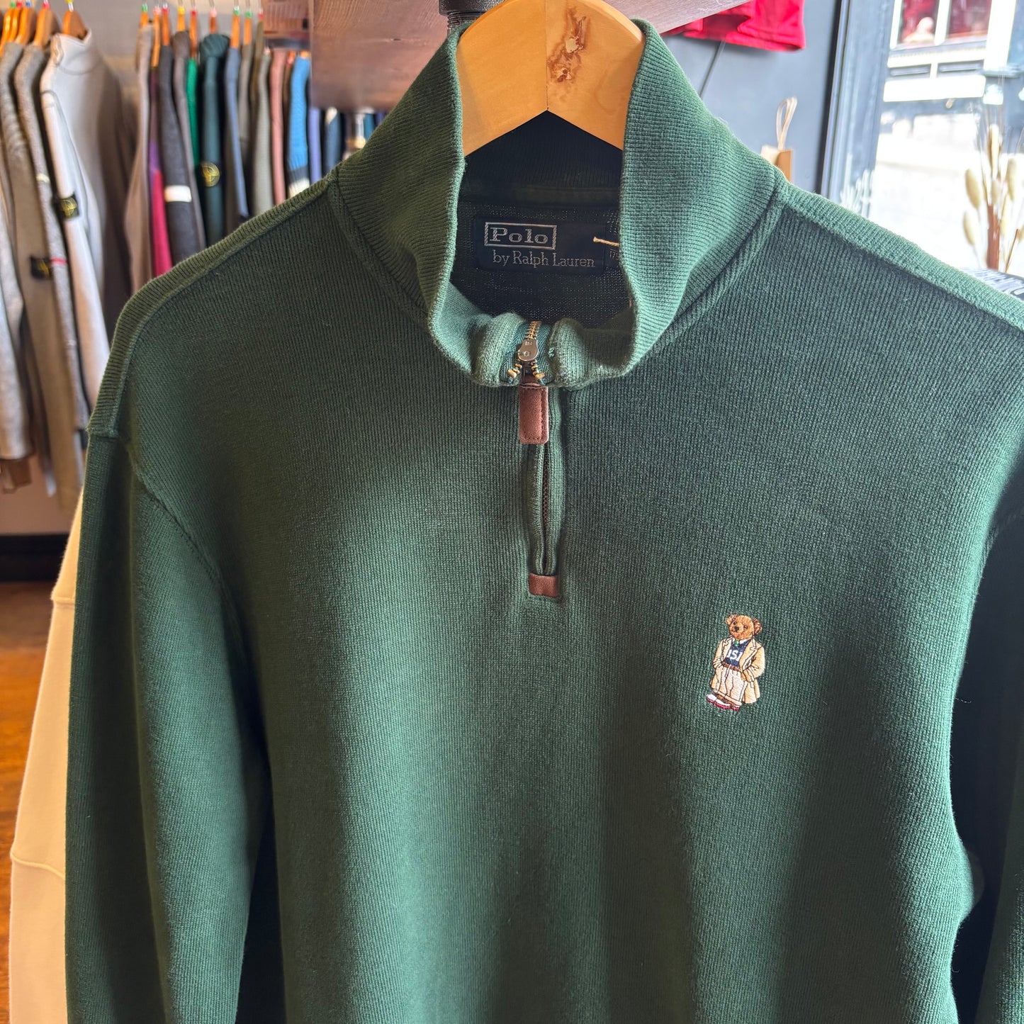 Ralph Lauren Bear Quarter Zip Jumper Green (Large)