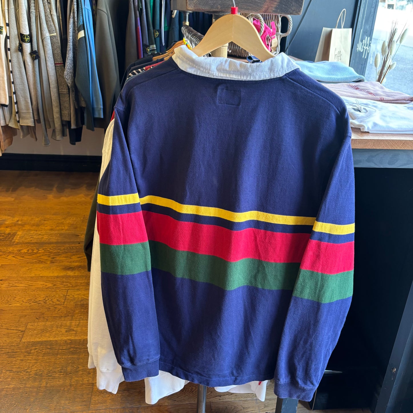Stussy Lucas Stripe Longsleeve Rugby Polo Shirt Navy (Large)