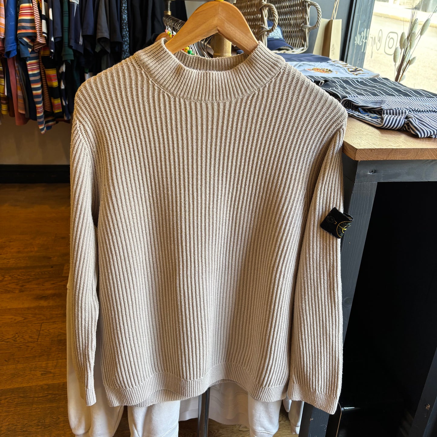 Stone Island S/S 2014 Ribbed Pullover Knit Jumper Cream (Medium)