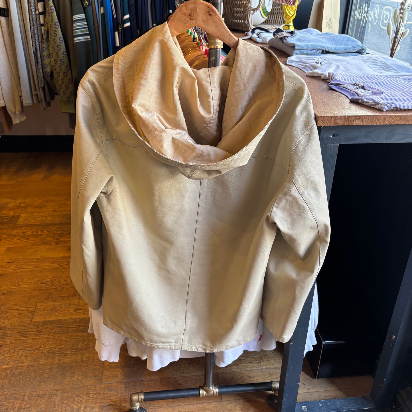 Fendi 90s Reversible Leather Hooded Jacket Cream (Medium)
