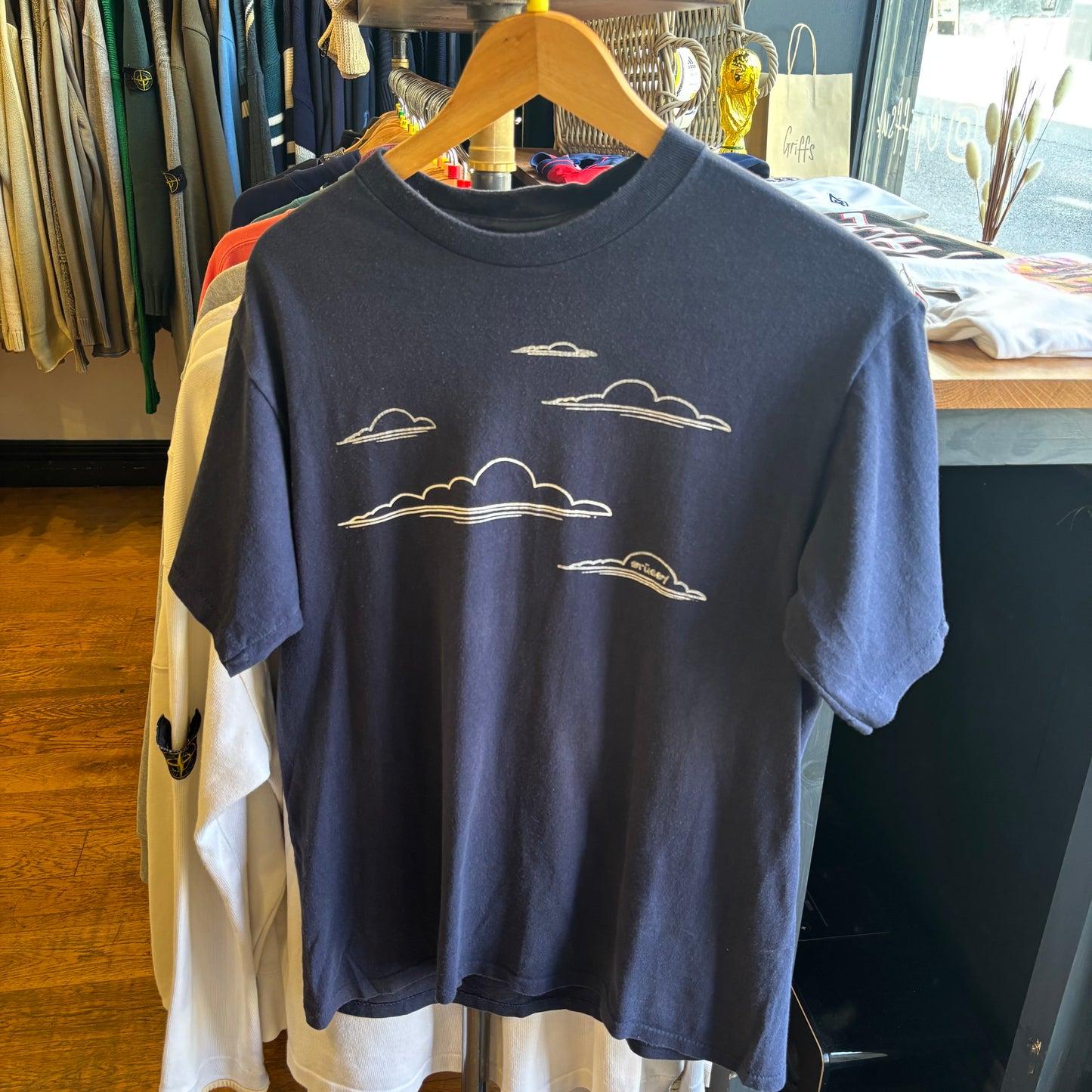 Stussy 90s Cloud Print T-Shirt Navy (Medium)