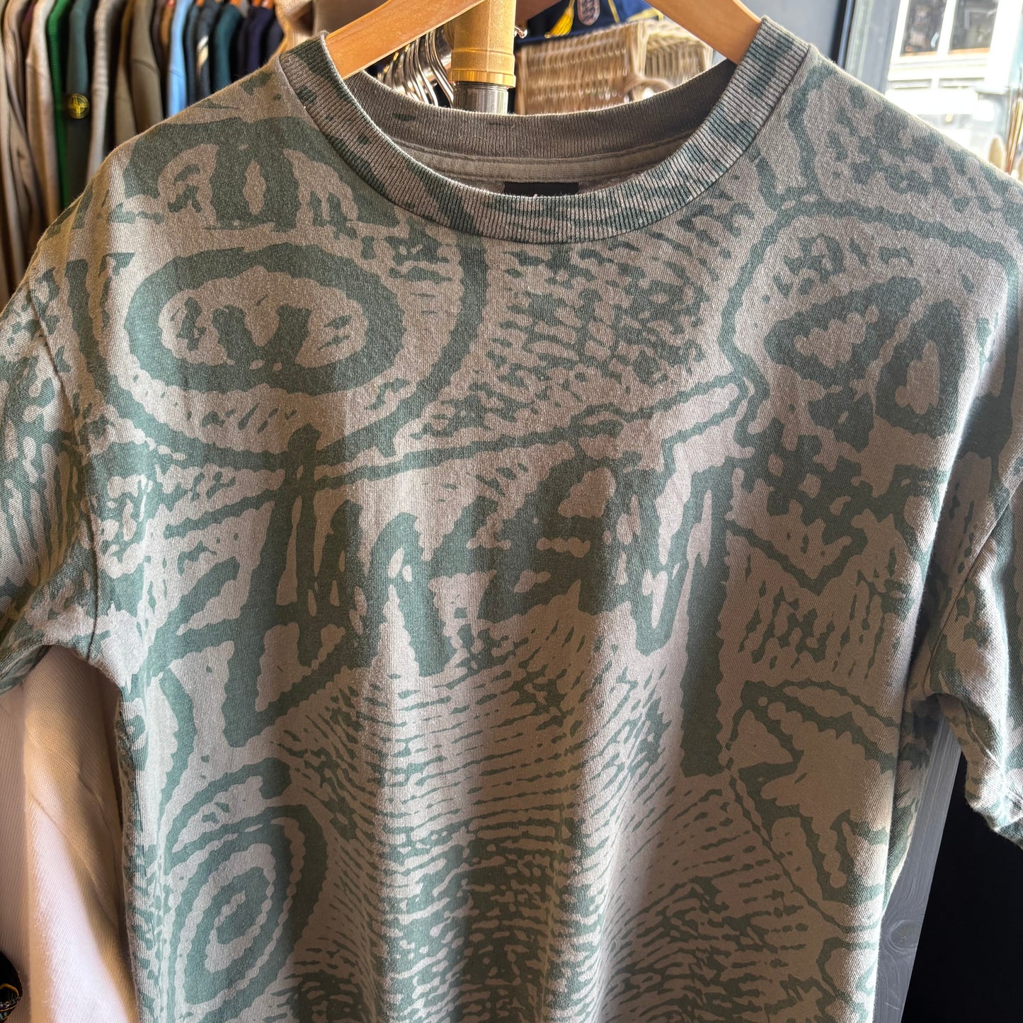 Stussy 2000's All Over Print T-Shirt Green (Medium)