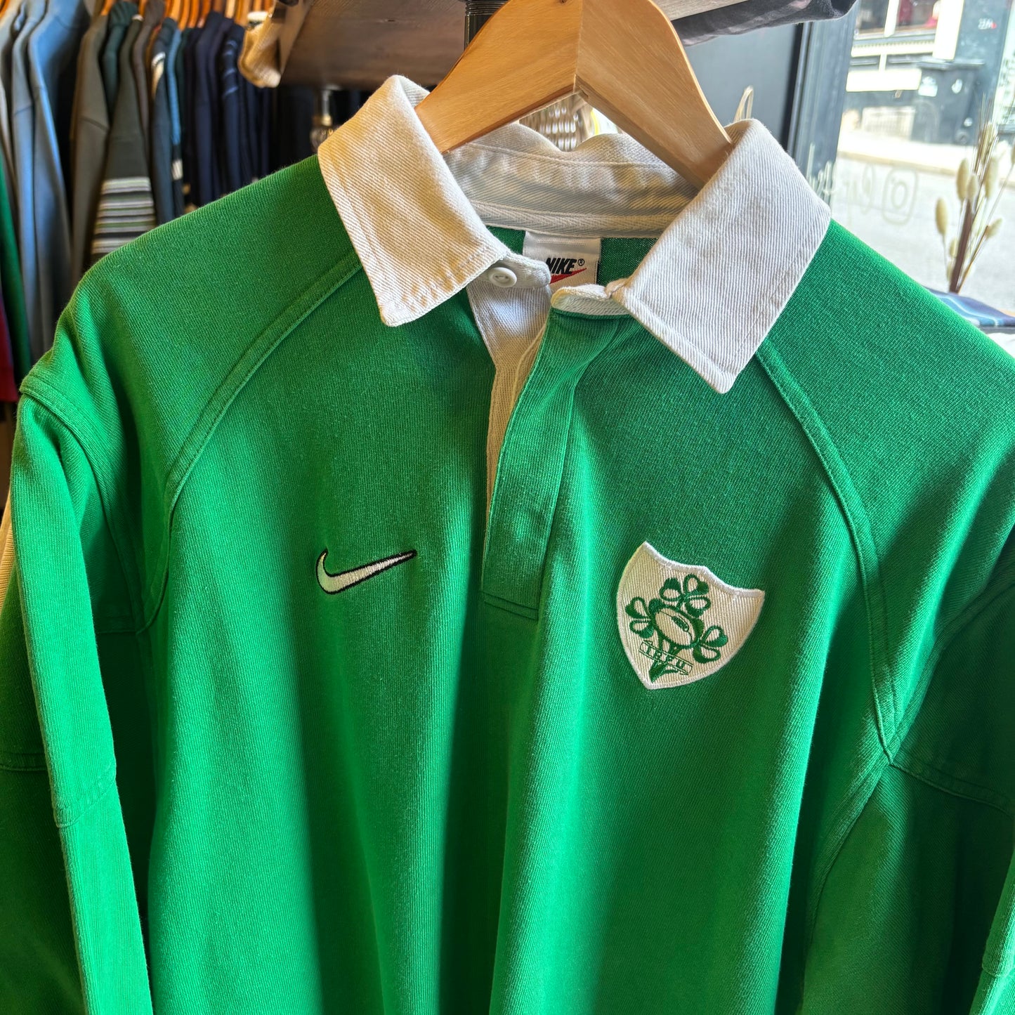 Ireland Nike 1998/99 Longsleeve Rugby Polo Shirt Green (Large)