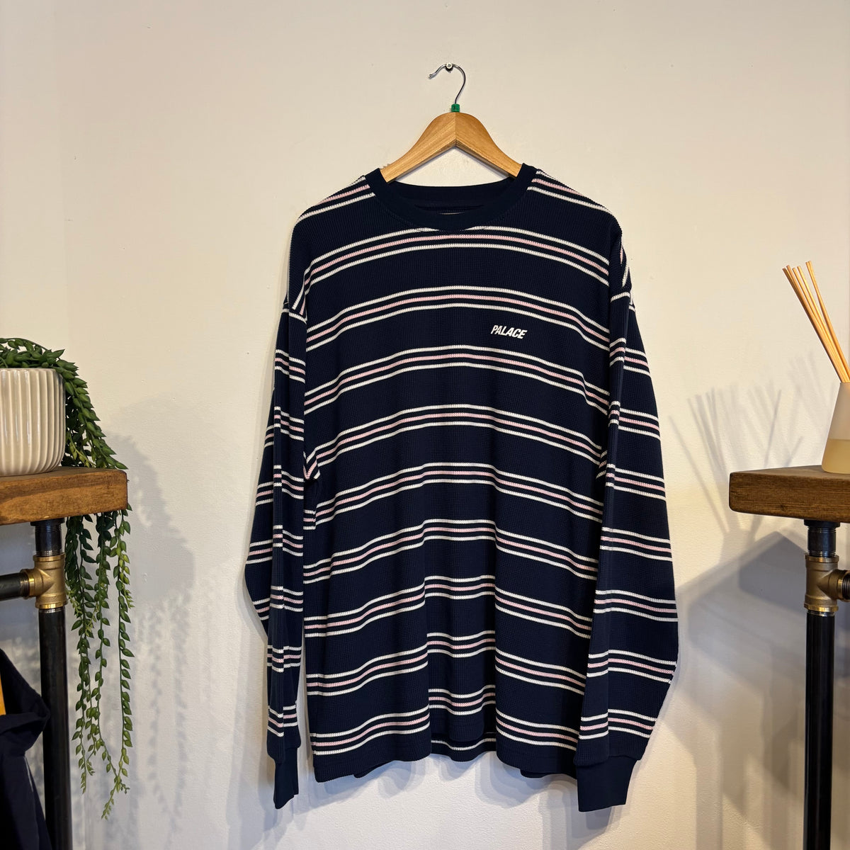 Palace SS26 Trio Stripe Waffle Longsleeve Top Navy (XL)
