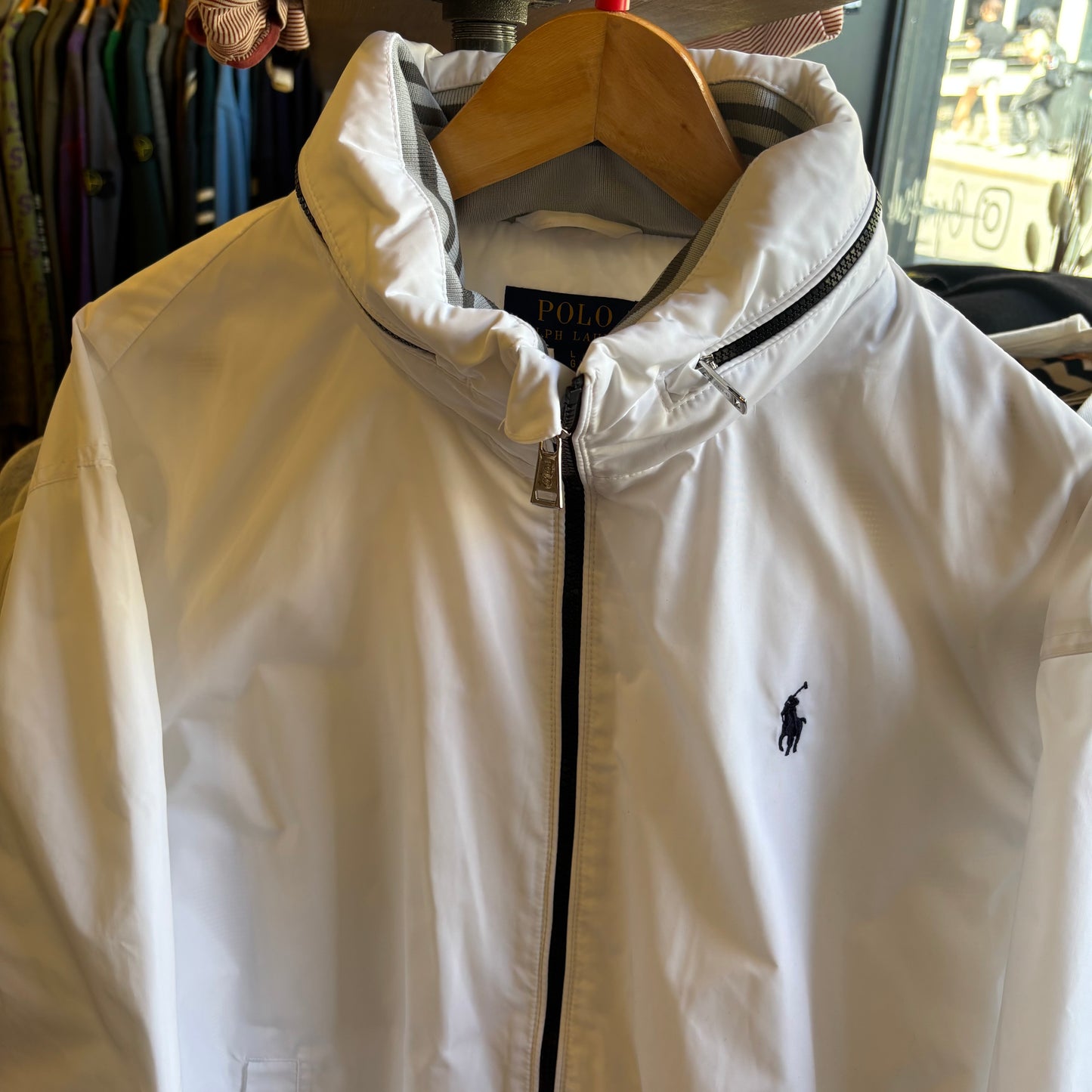 Ralph Lauren Zip Up Windbreaker Hooded Jacket White (Large)