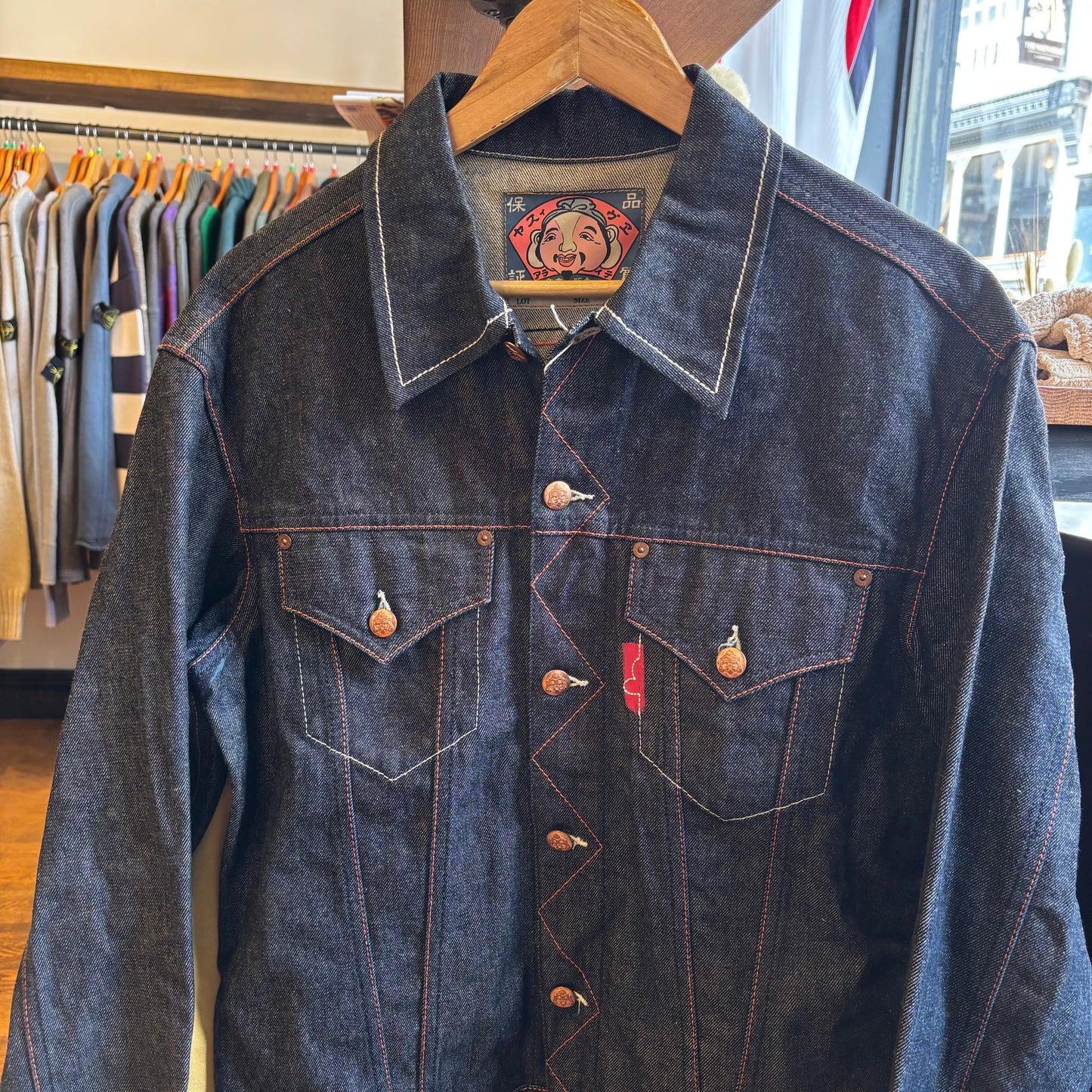 Evisu Maniacs Button Up Denim Jacket Navy (Large)