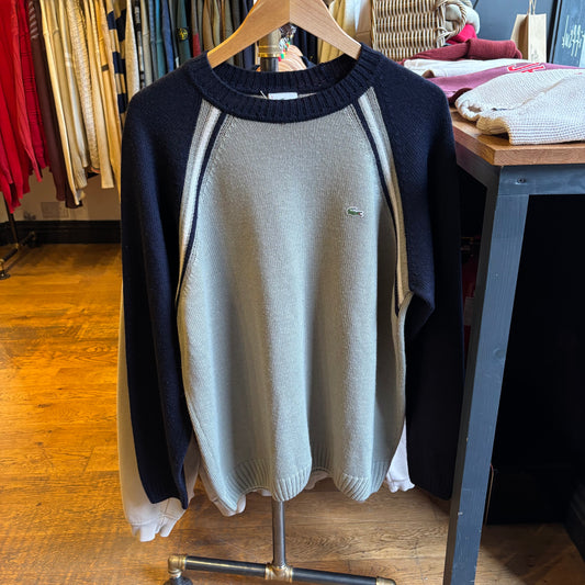 Lacoste Two Tone Pullover Knit Jumper Beige/ Navy (Large)