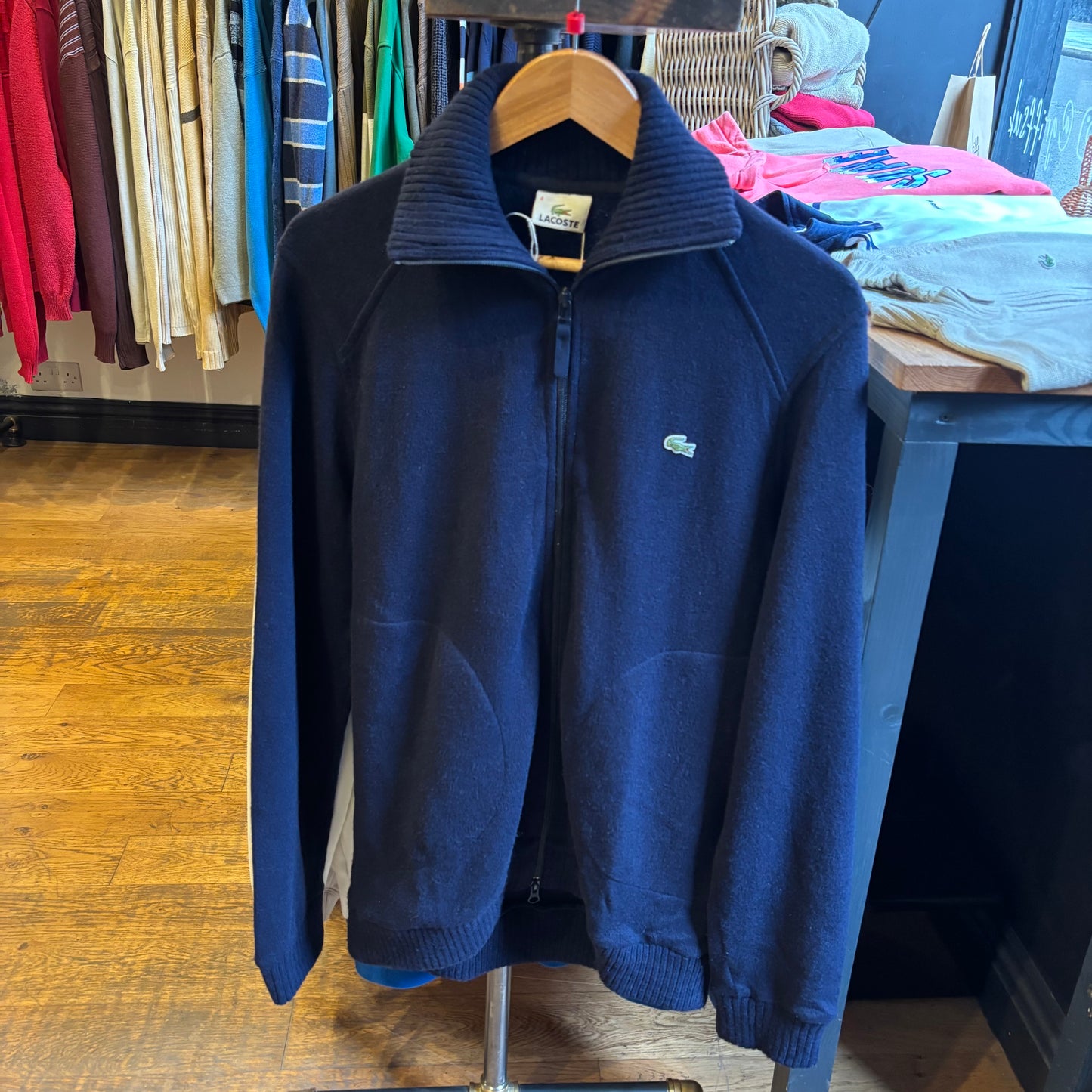 Lacoste Full Zip Wool Knitted Jumper Navy (Large)