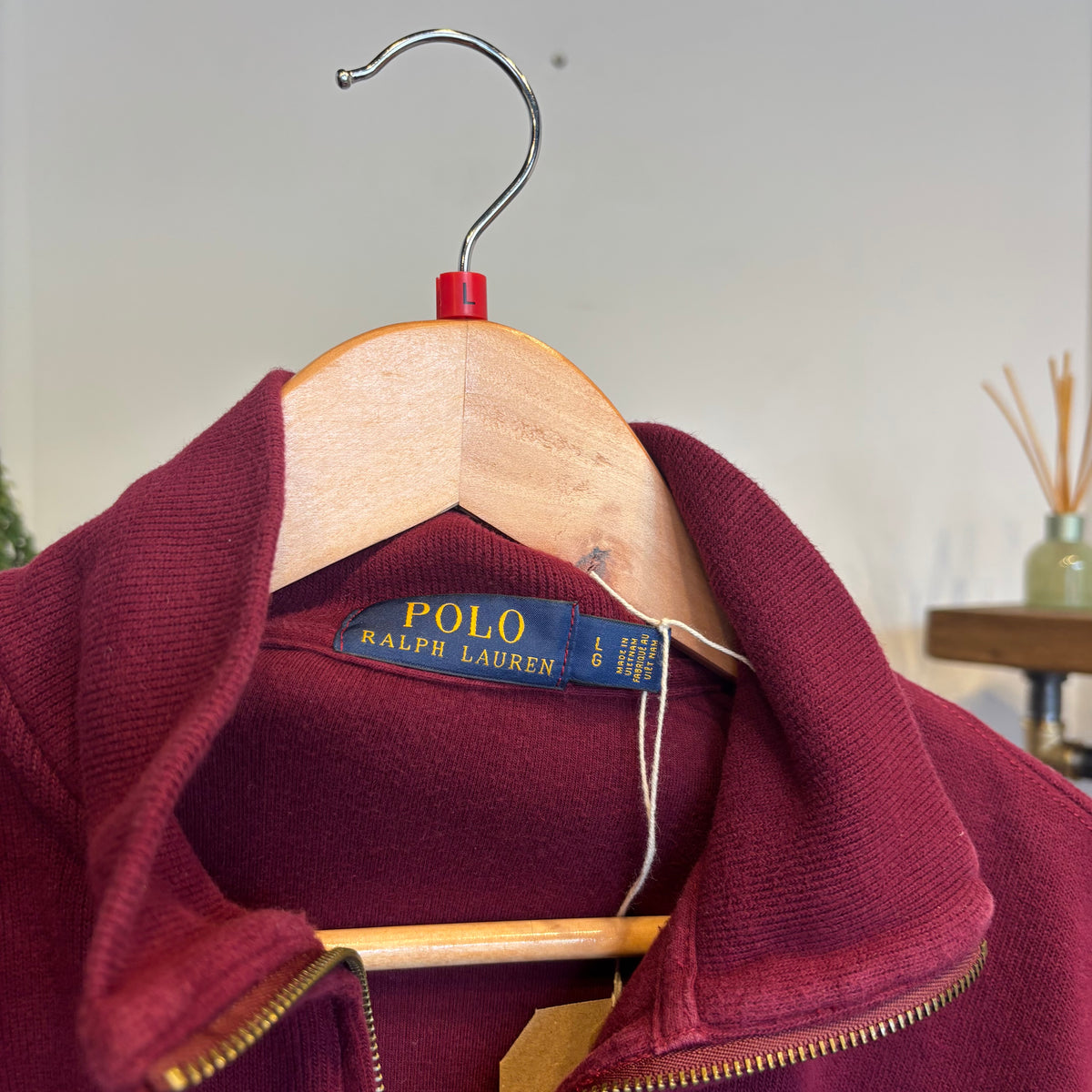 Ralph Lauren Quarter Zip Pullover Jumper Burgundy (Large)