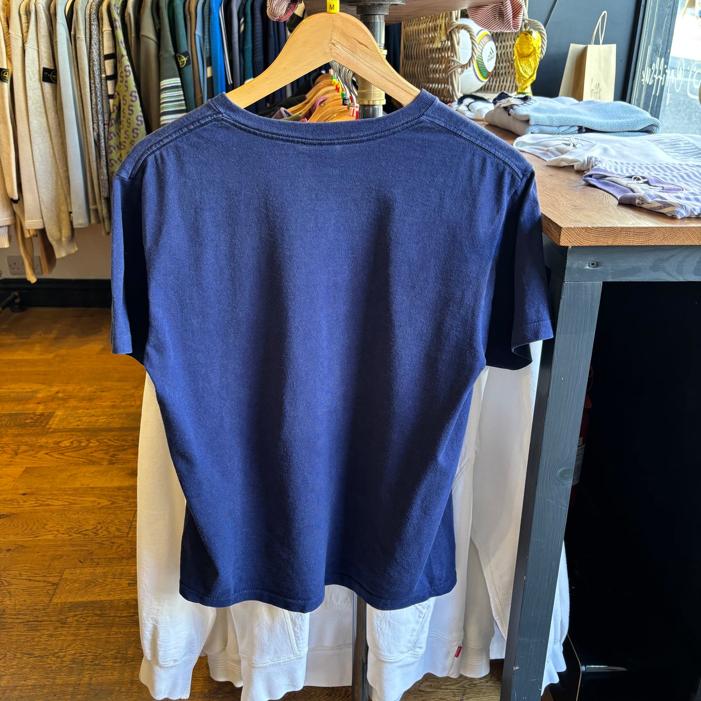 Stussy 90s Graphic Spellout T-Shirt Navy (Small)