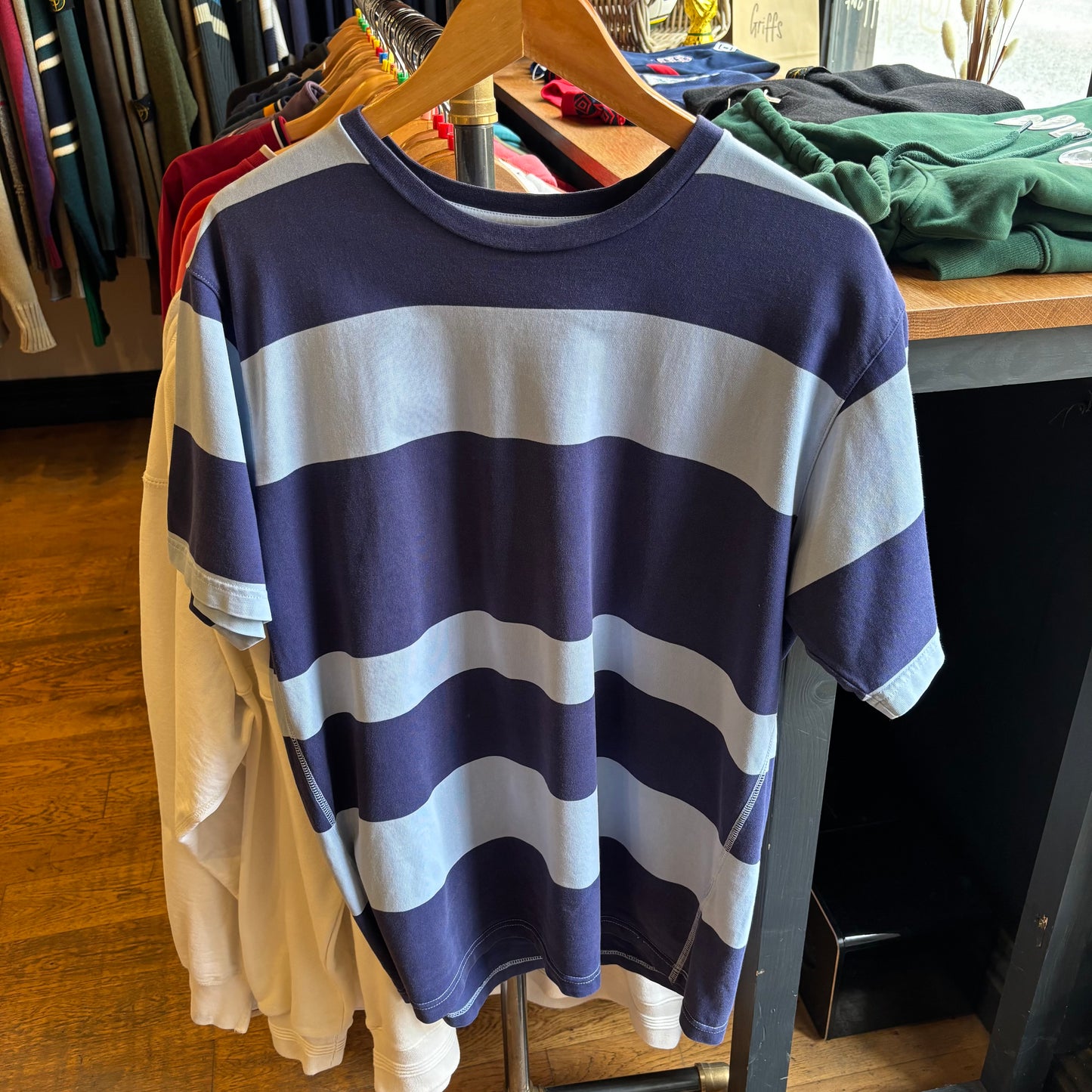 Universal Works Stripe T-Shirt Blue (Medium)