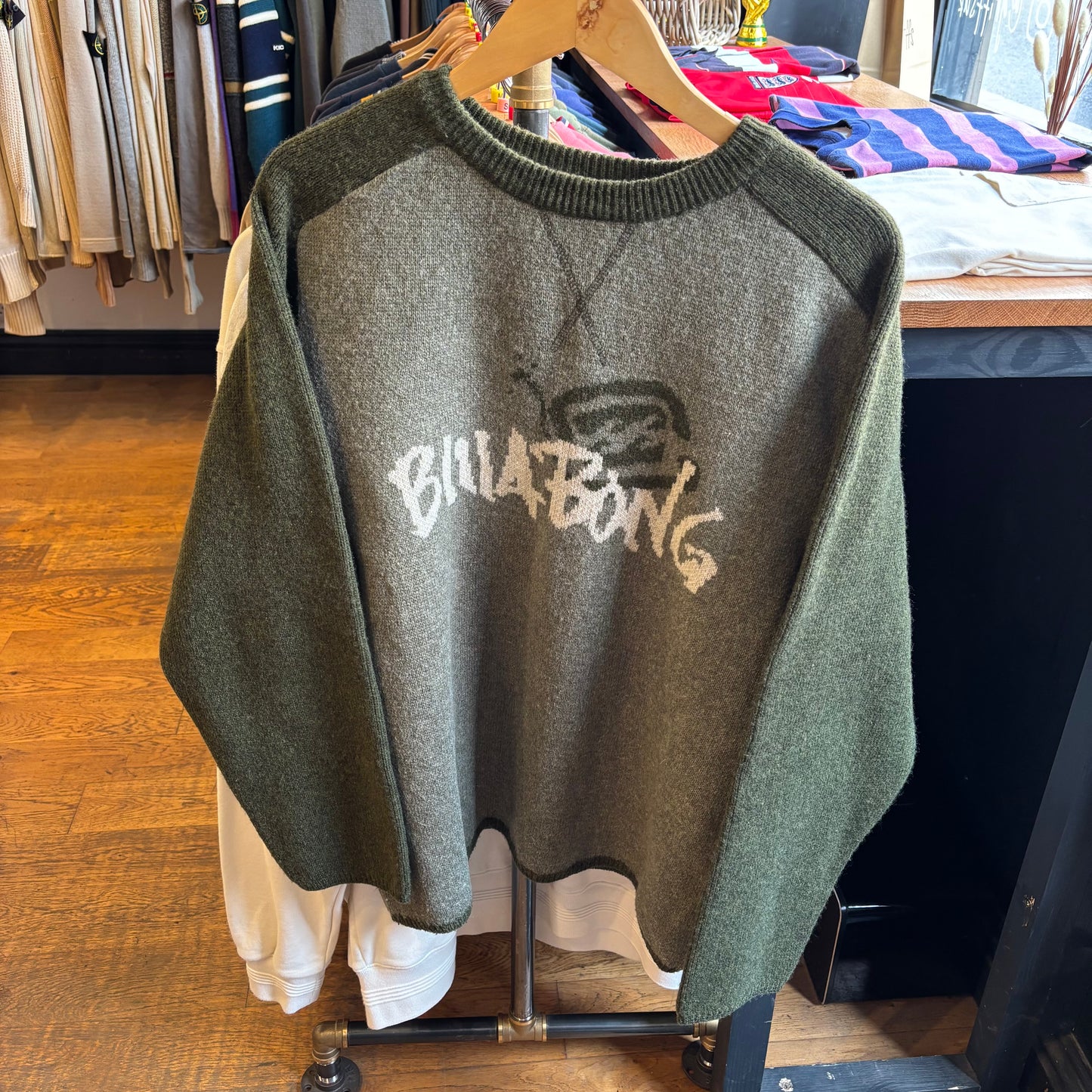 Billabong Spellout Pullover Knit Jumper Green (Large)