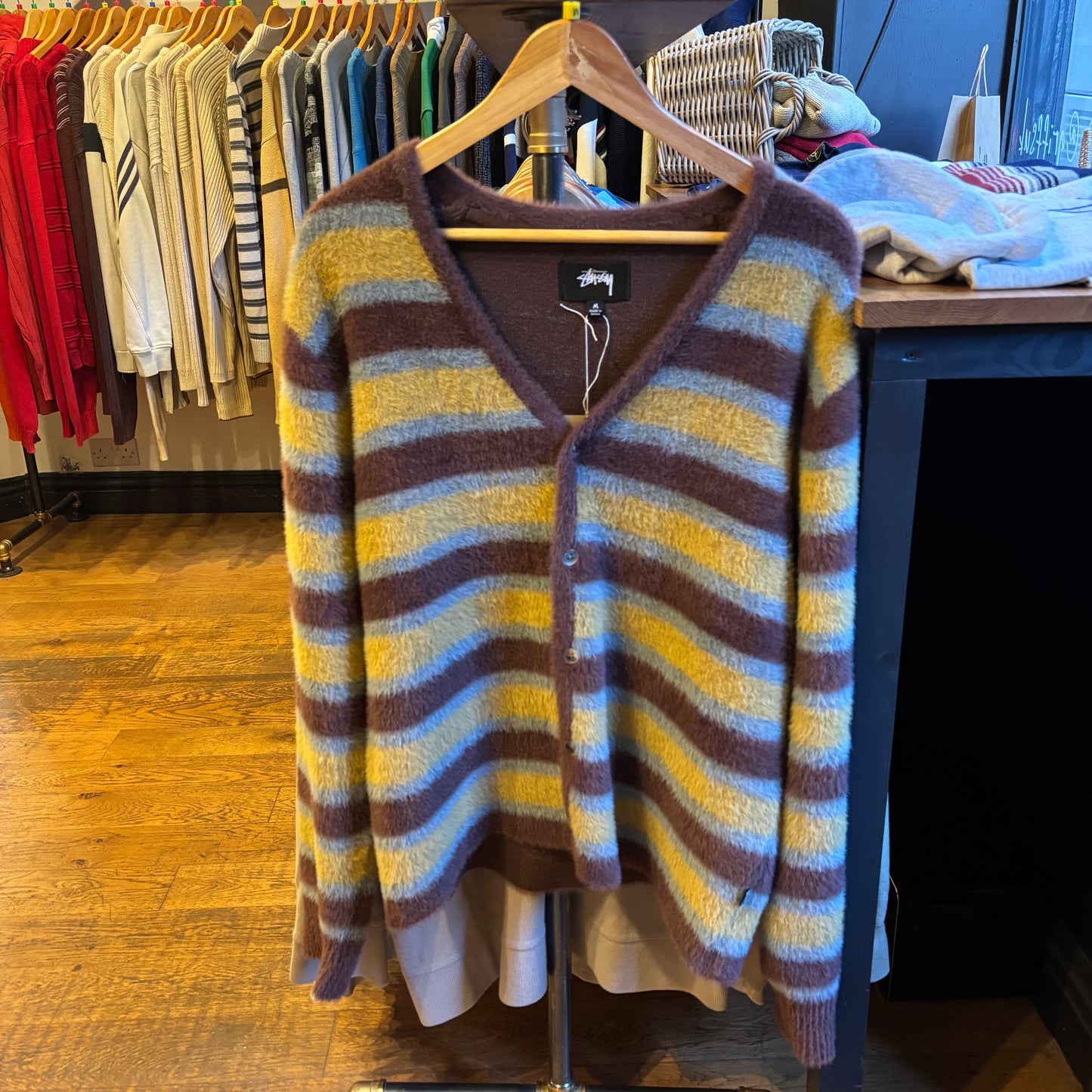 Stussy Shaggy Striped Cardigan Jumper Brown (Medium)
