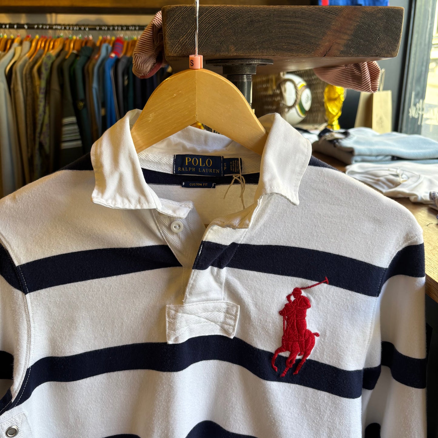 Ralph Lauren Stripe Rugby Polo Shirt White/ Navy (Small)