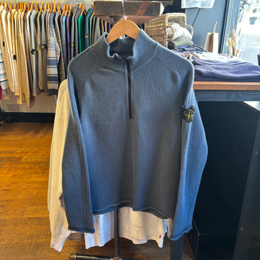 Stone Island SS04 Quarter Zip Knit Jumper Blue (Small)
