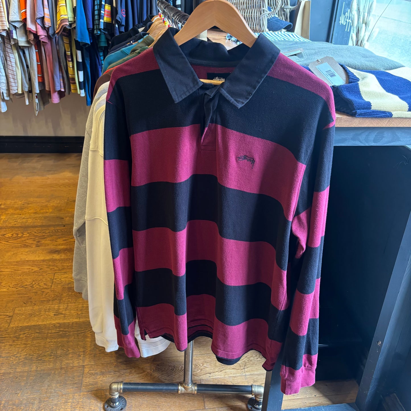 Stussy Ralphie Stripe Rugby Shirt Red/ Black (Large)