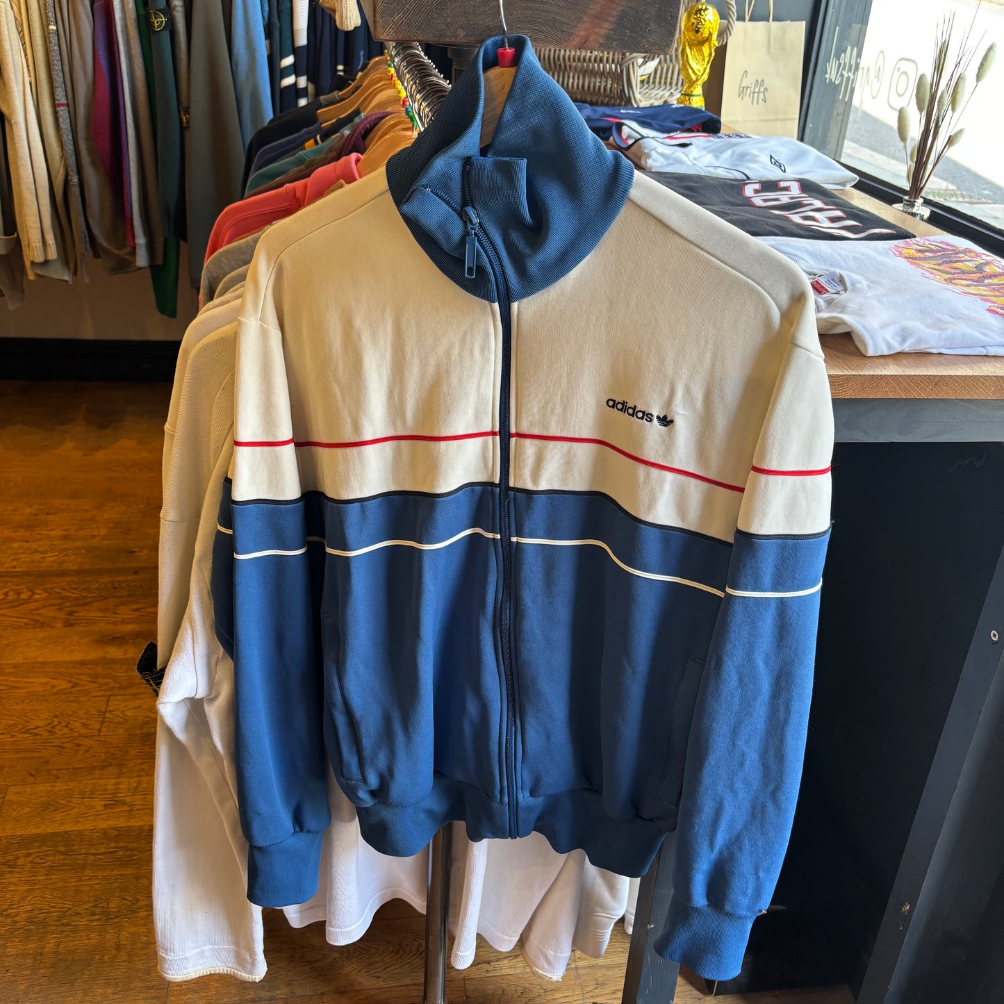 Adidas Zip Up Track Jacket Blue/ White (Large)
