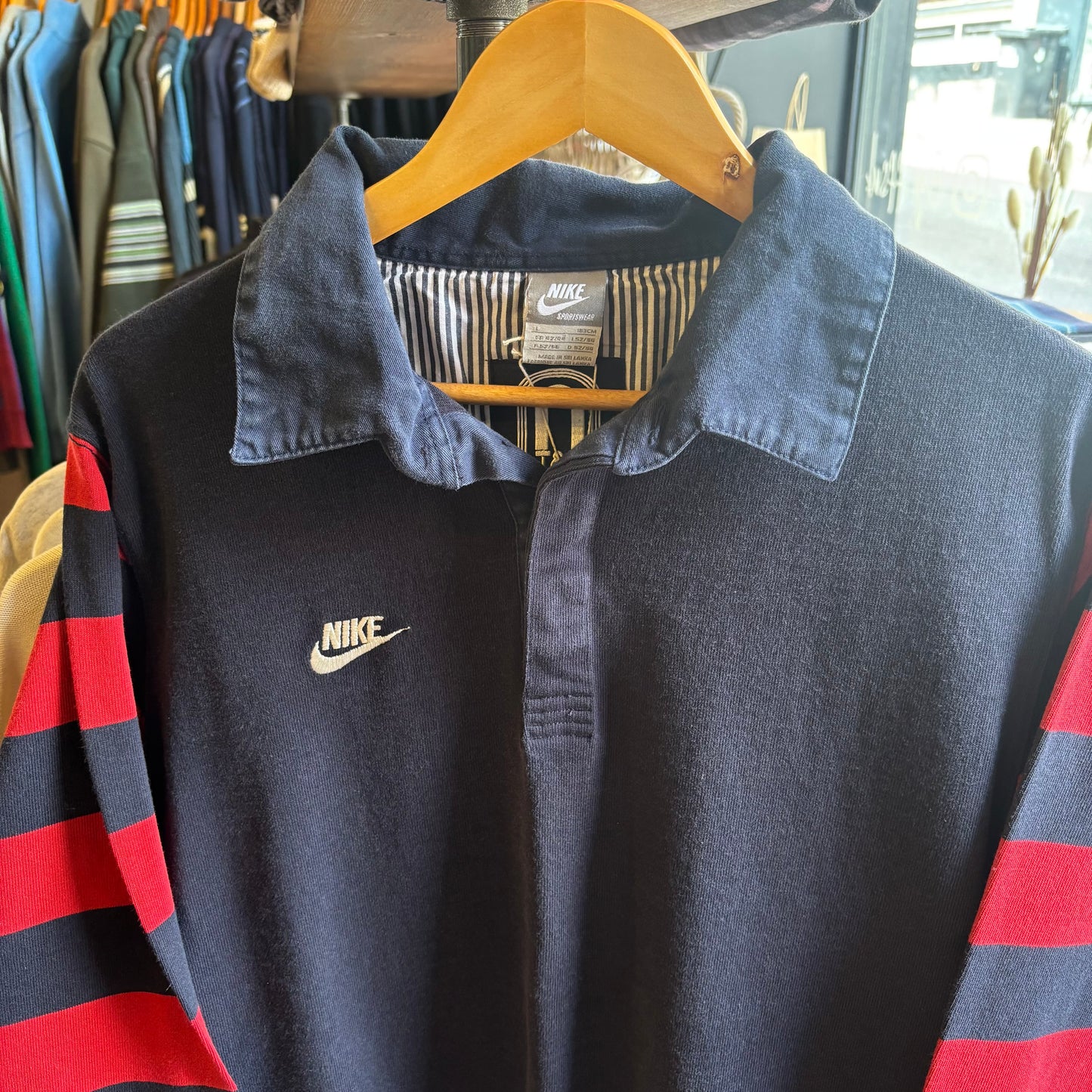 Nike Longsleeve Stripe Rugby Polo Shirt Navy (Large)