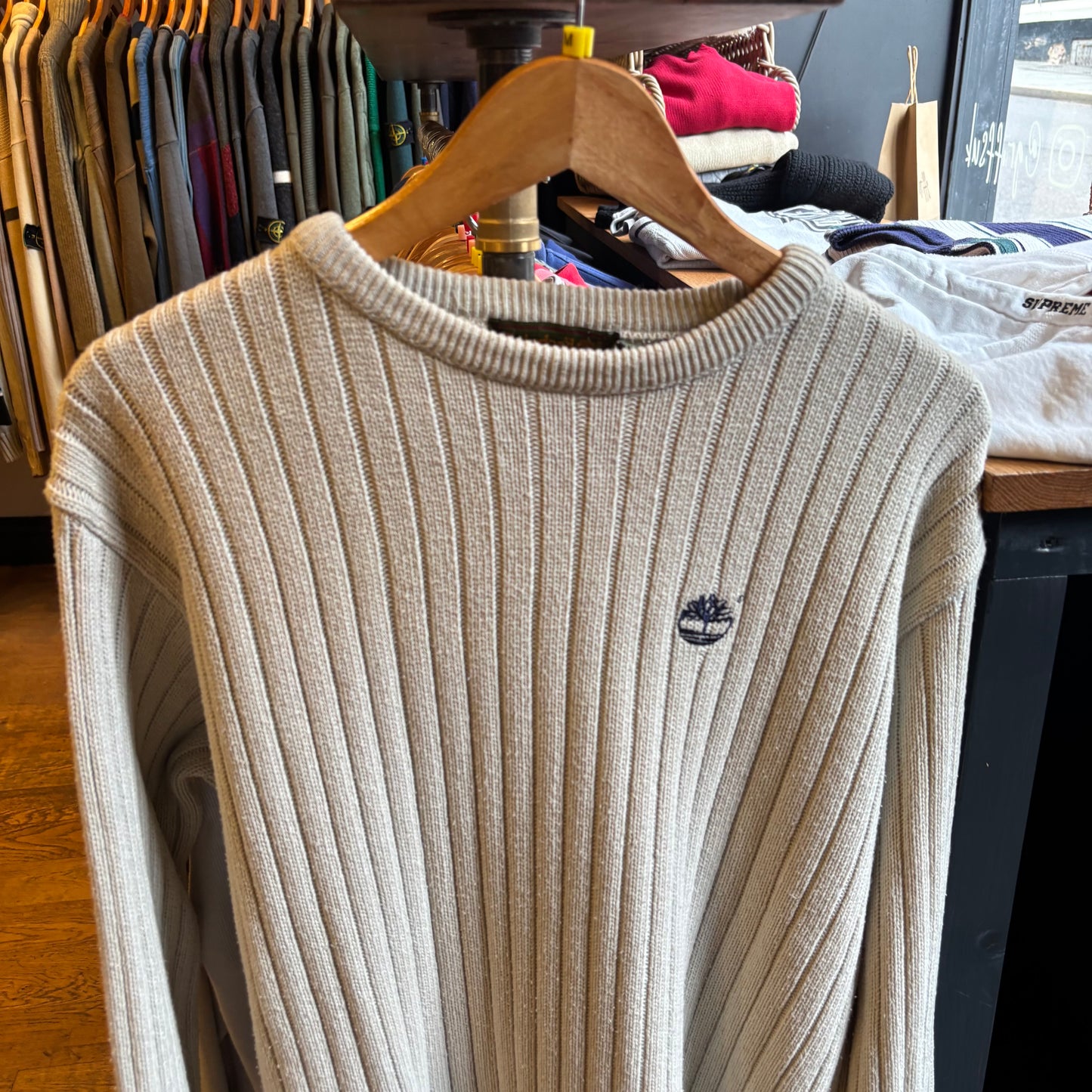 Timberland Weathergear Ribbed Pullover Knit Jumper Cream (Medium)