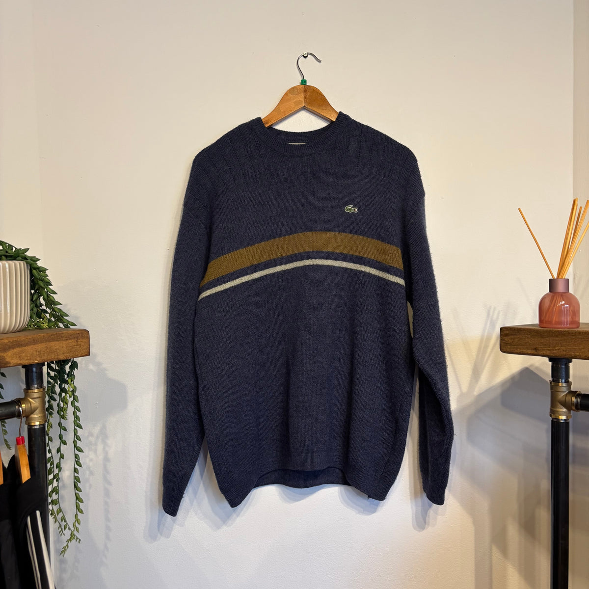 Lacoste Stripe Pullover Knit Jumper Blue (Large)