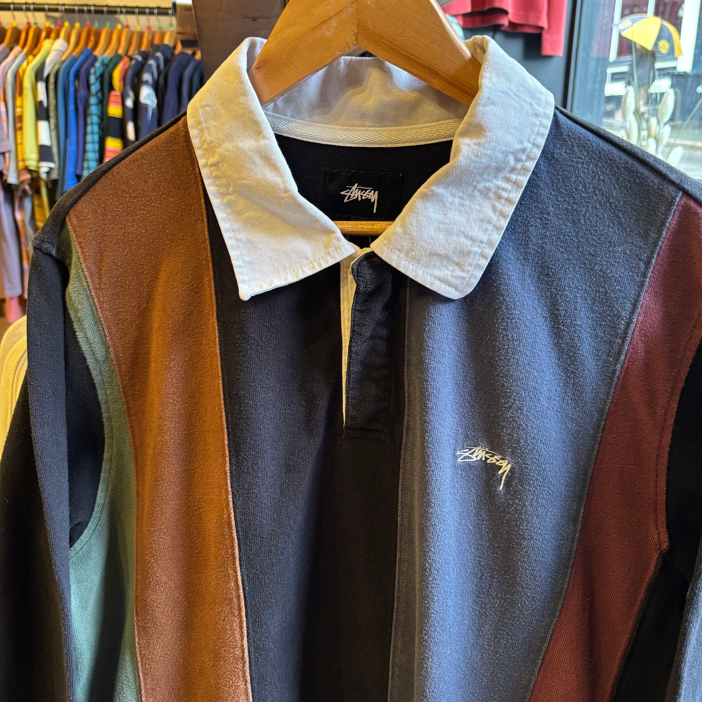 Stussy Vert Stripe Longsleeve Rugby Shirt Black (Medium)