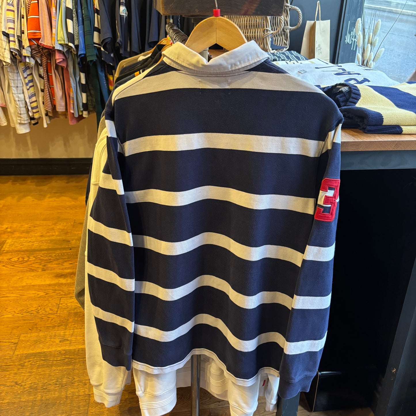 Ralph Lauren Longsleeve Rugby Polo Shirt Navy/ White (Large)
