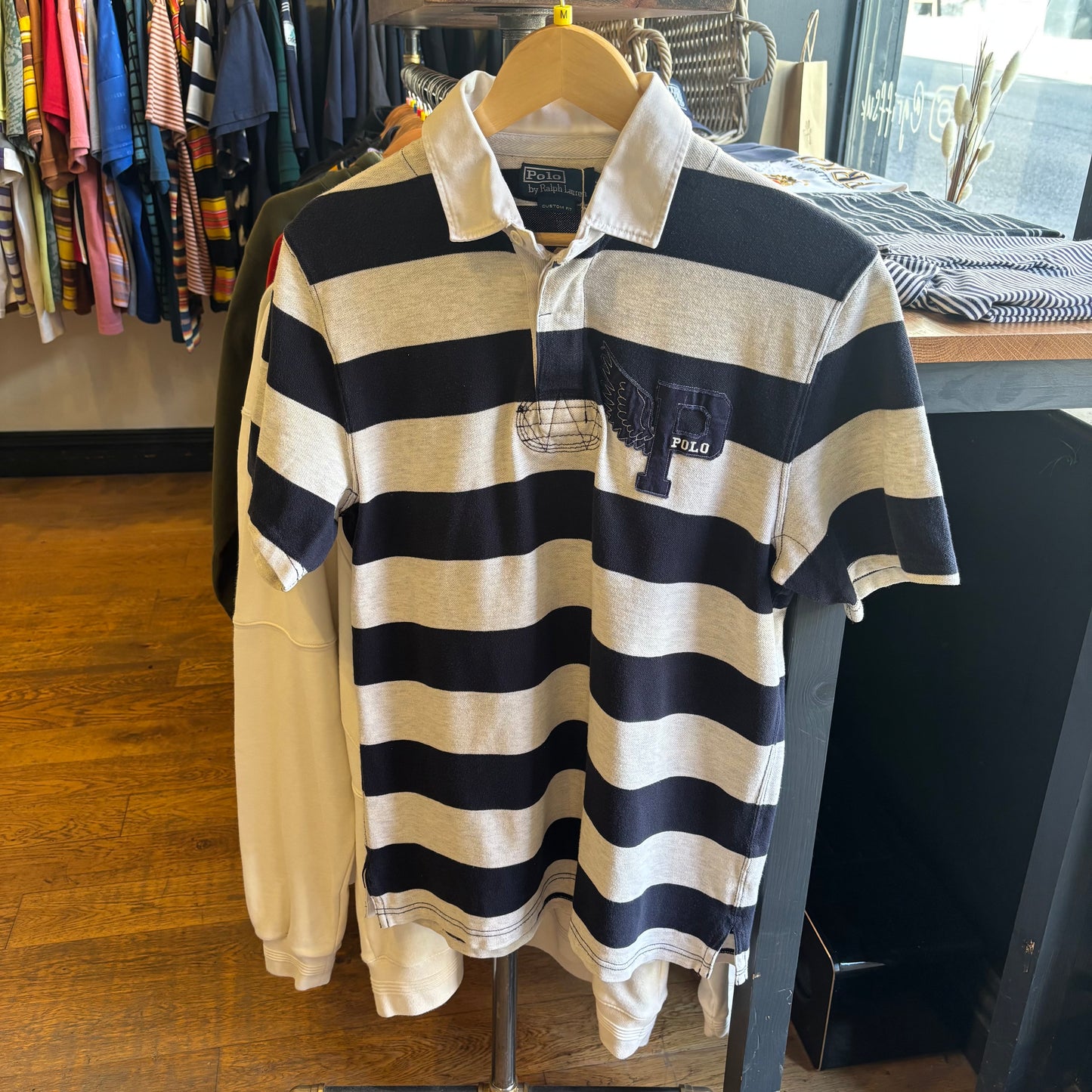 Ralph Lauren Stripe Polo Shirt Grey/ Navy (Medium)