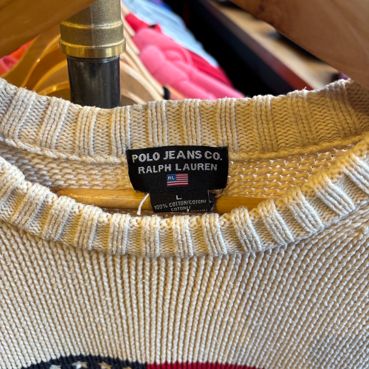 Polo Jeans Ralph Lauren USA Flag Knit Jumper Cream (Large)