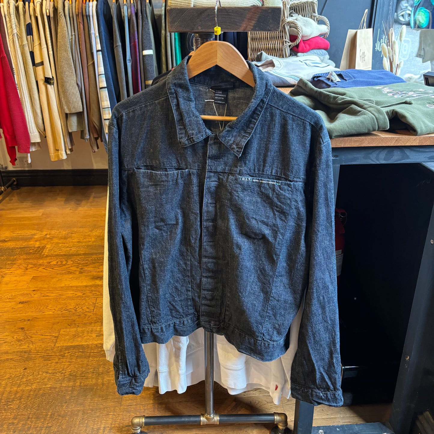 Diesel Button Up Cropped Denim Jacket Navy (Medium)