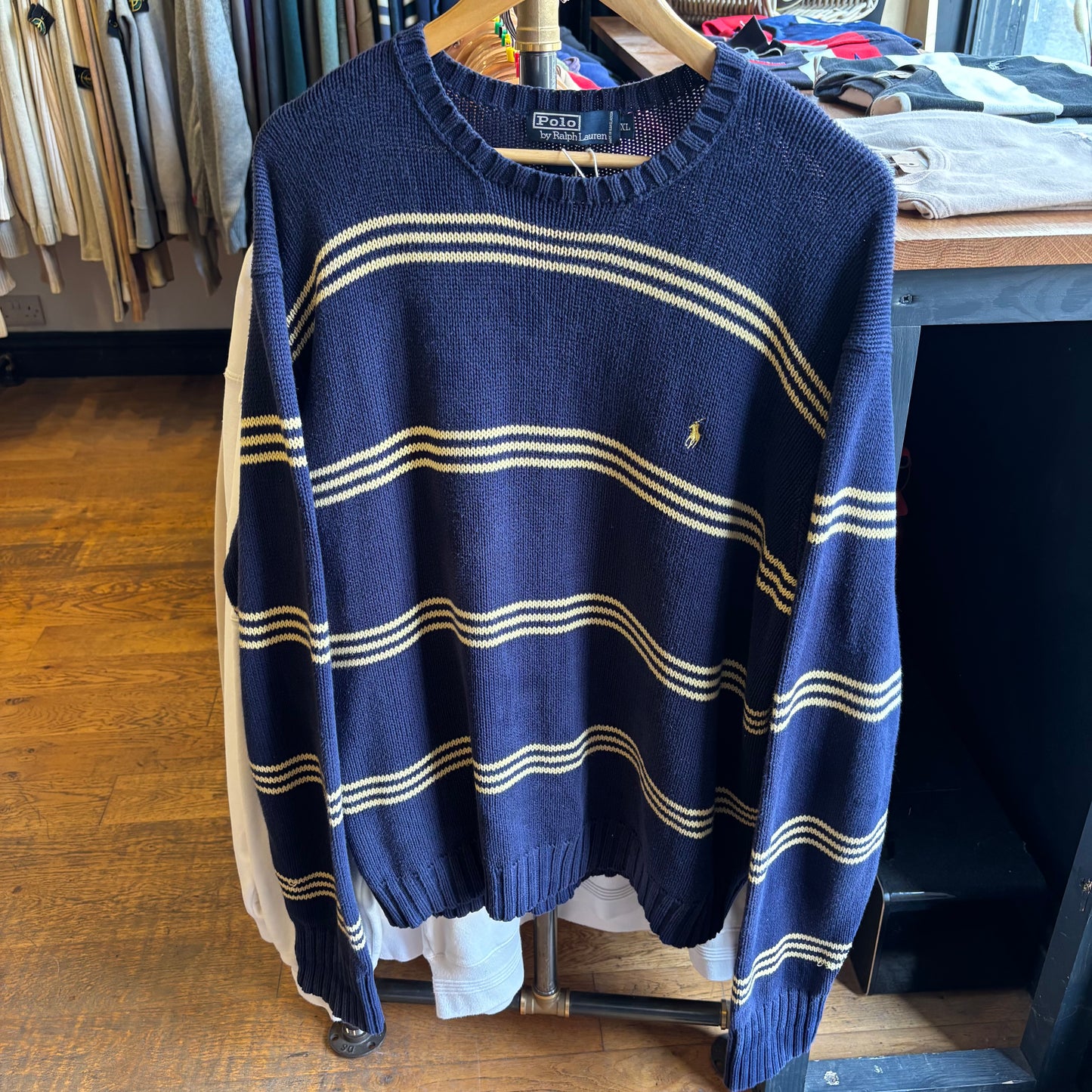 Ralph Lauren Stripe Pullover Knit Jumper Navy/ Yellow (XL)