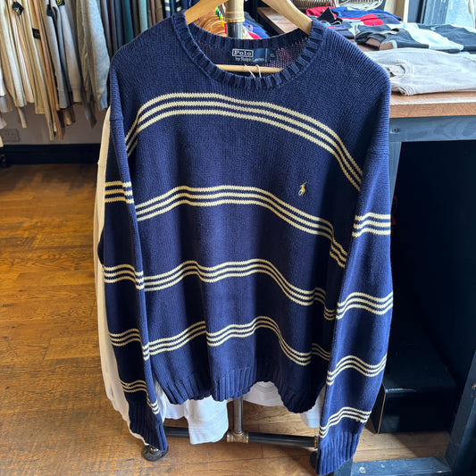 Ralph Lauren Stripe Pullover Knit Jumper Navy/ Yellow (XL)