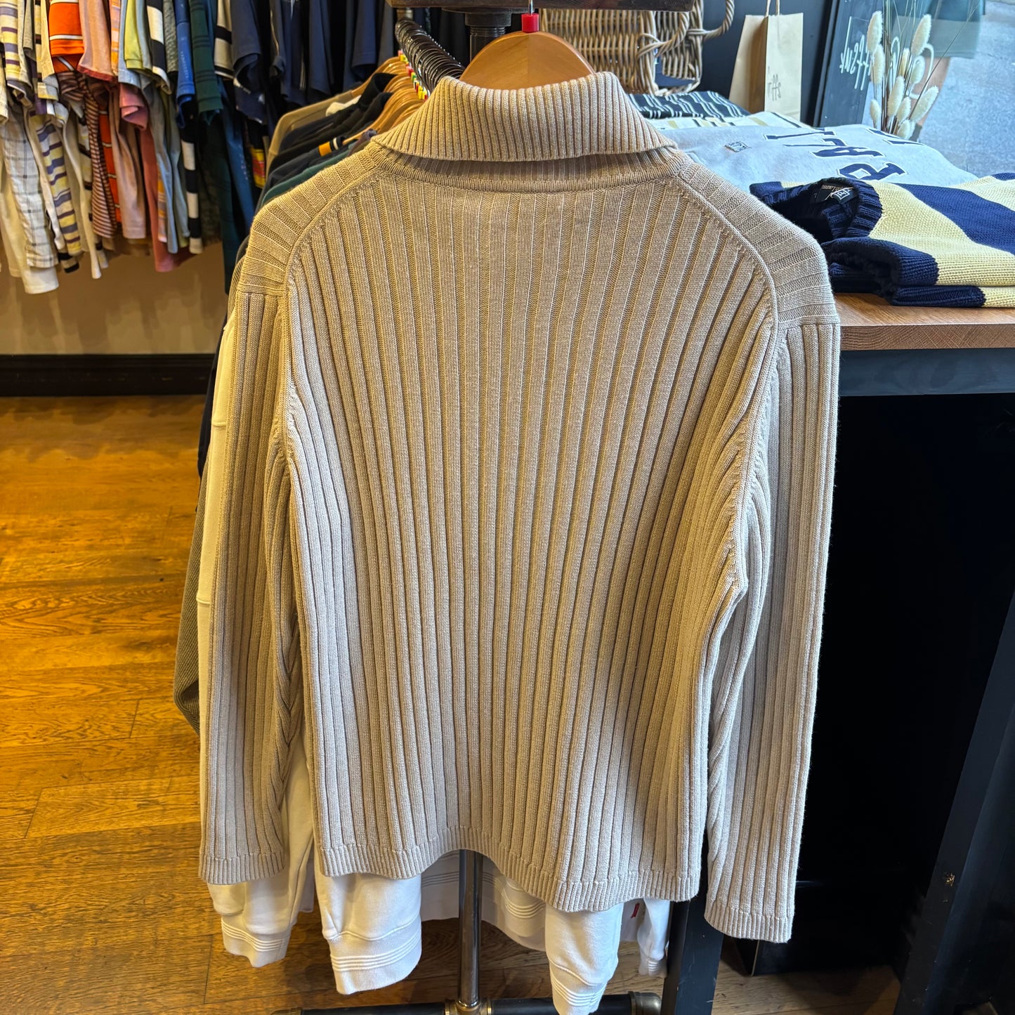 Lacoste Rib Full Zip Knit Jumper Beige (Large)