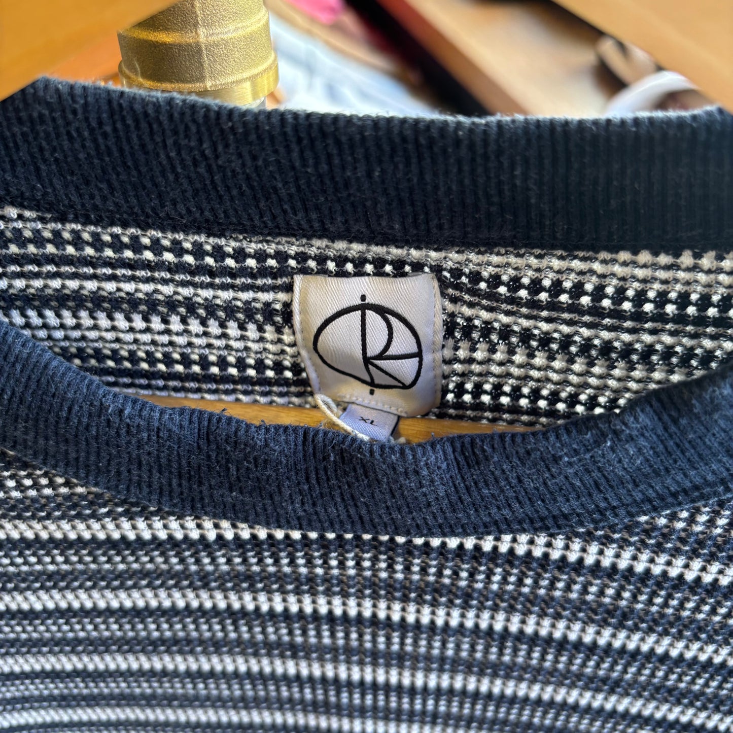 Polar Skate CO Waffle Stripe Longsleeve T-Shirt Navy (Large)