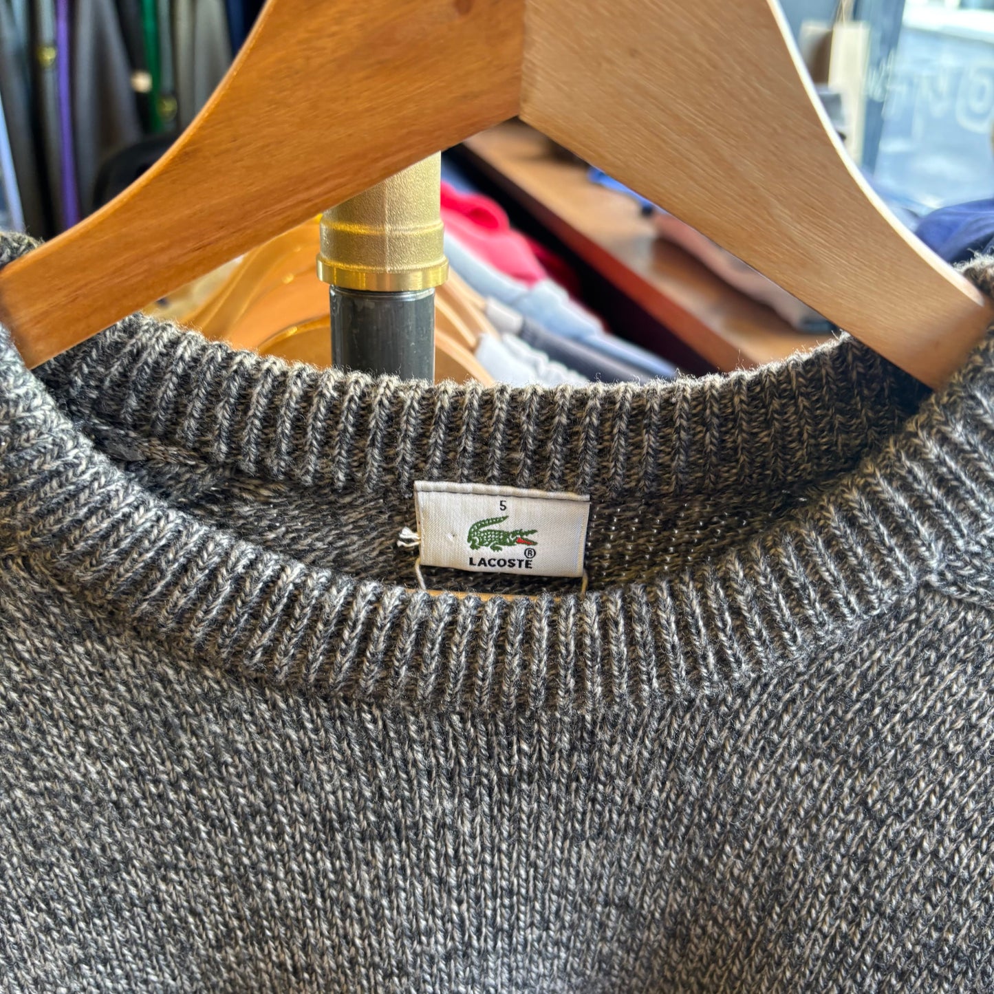 Lacoste Stripe Pullover Knit Jumper Grey (Large)