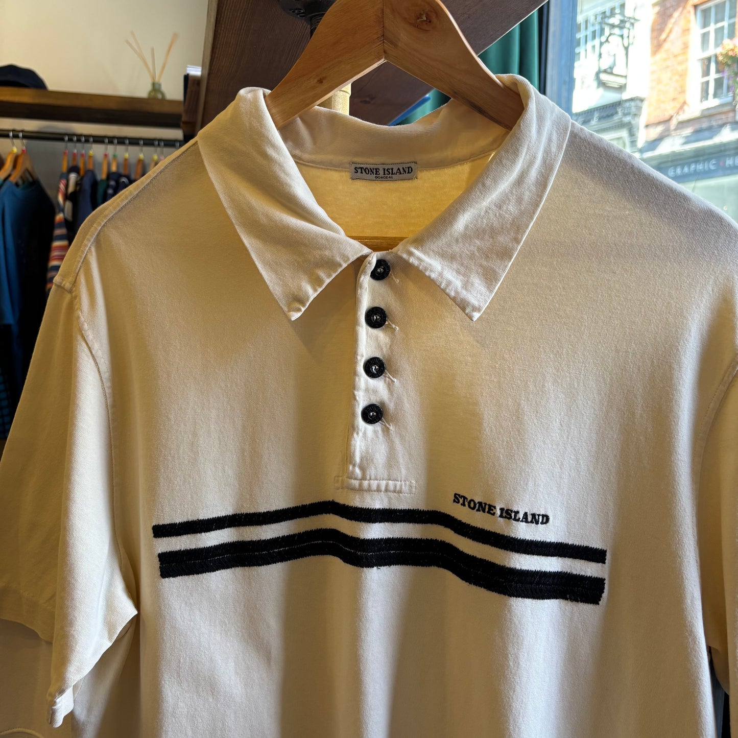 Stone Island 2000's Script Polo Shirt Cream (XL)