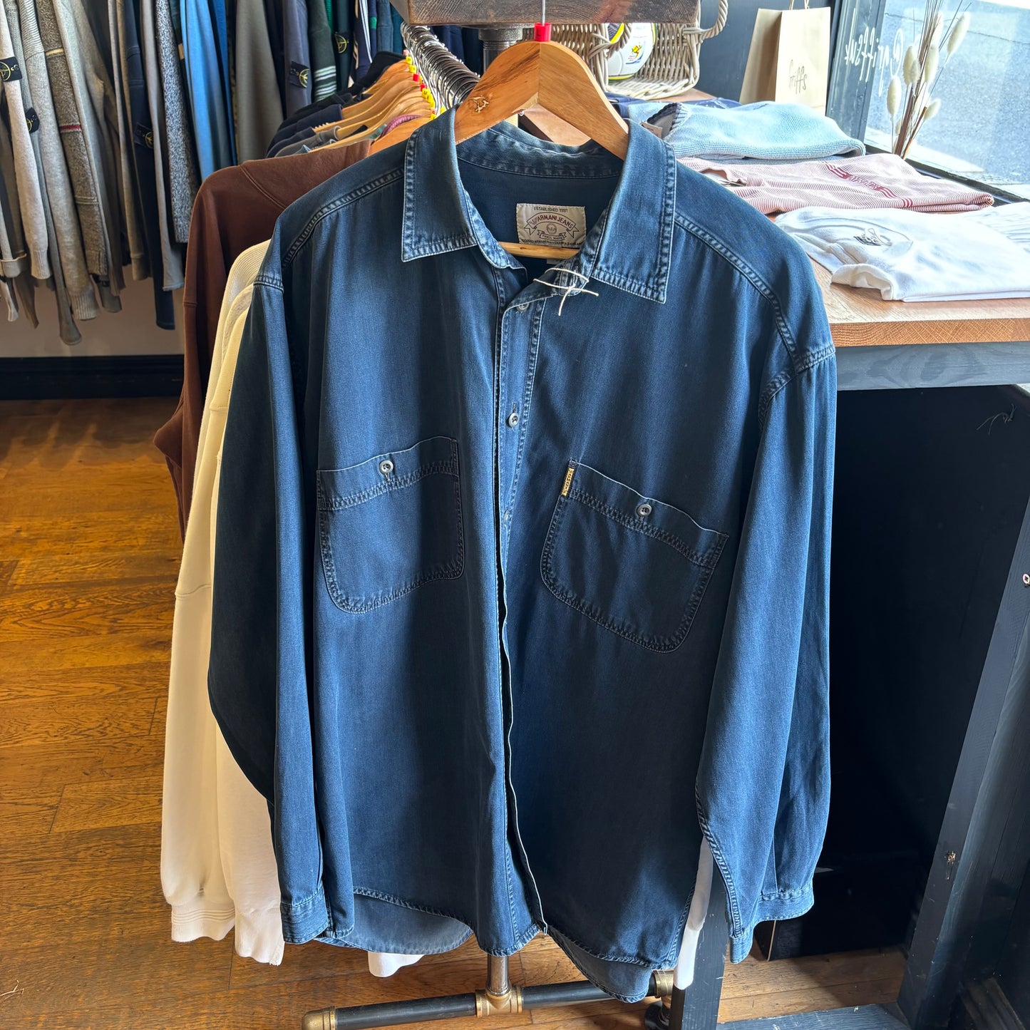 Armani Jeans 90s Cotton Longsleeve Shirt Navy (Large)